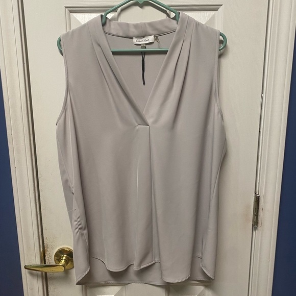 Calvin Klein Tops - Calvin Klein Gathered V-Neck Sleeveless Top  grey size L